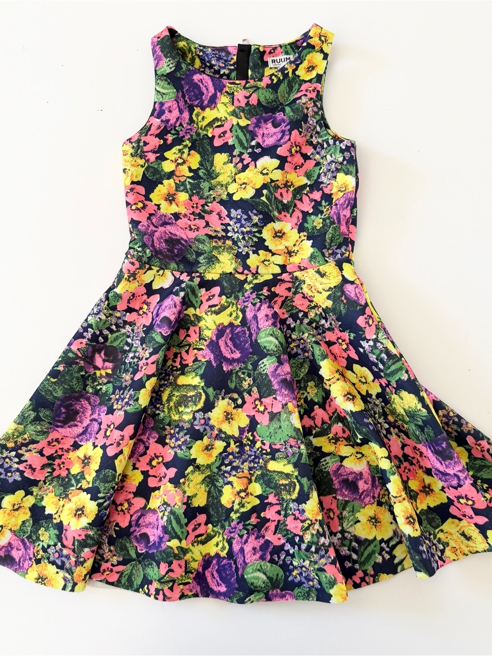 Yellow & Pink Floral Print Flare Dress